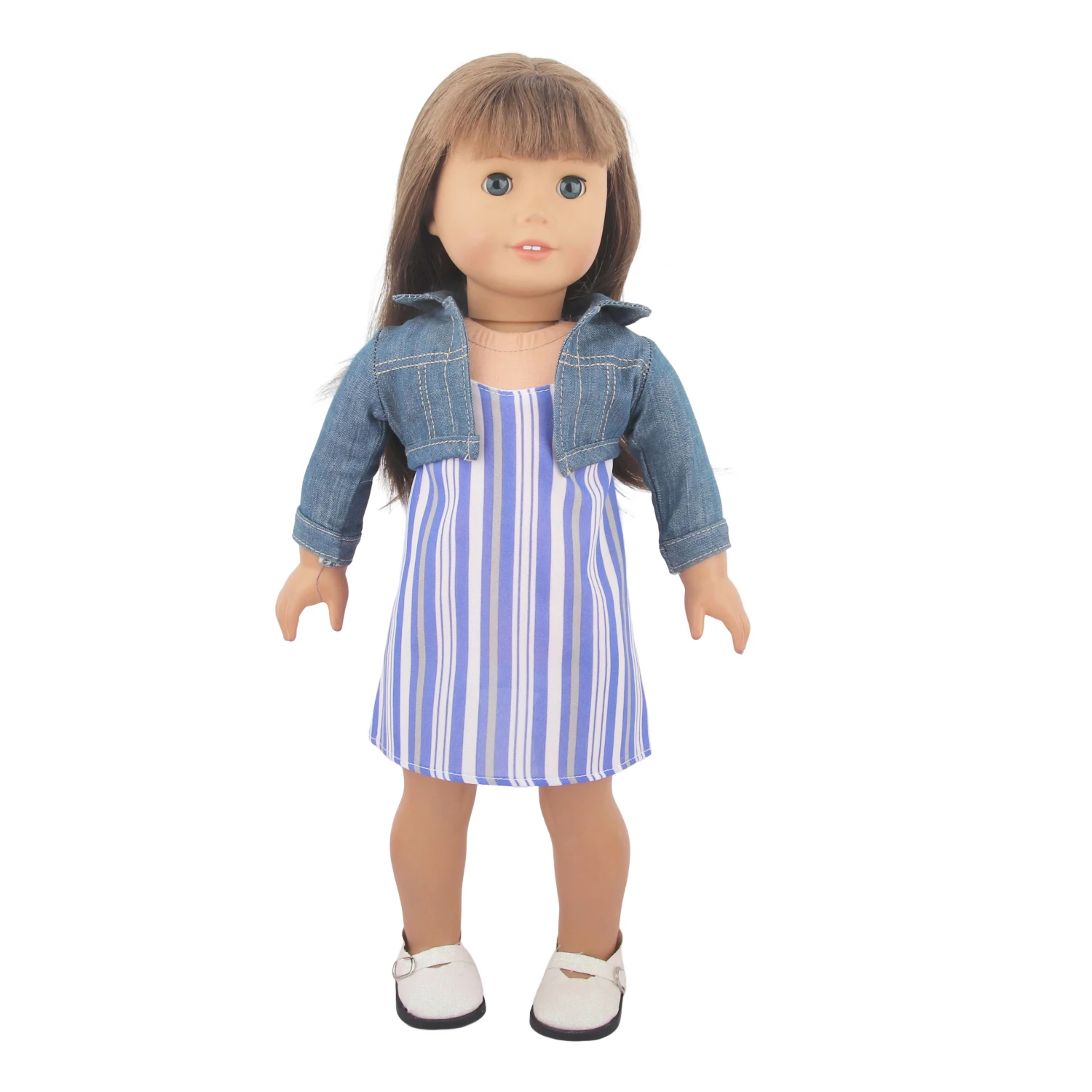 Cute Doll Clothes Set Denim Jacket Outfit,Bear Jumpsuit,Striped Dress& Party Gown for 18"American & 43cm Baby Newborn Girl Dolls