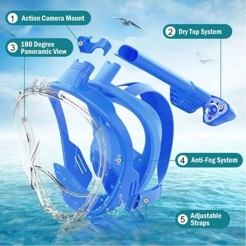 Clearance_Underwater Snorkeling Full Face Children Swimming Mask Set Scuba Diving Respirator Masks Anti Fog Safe Breathing for K image 3
