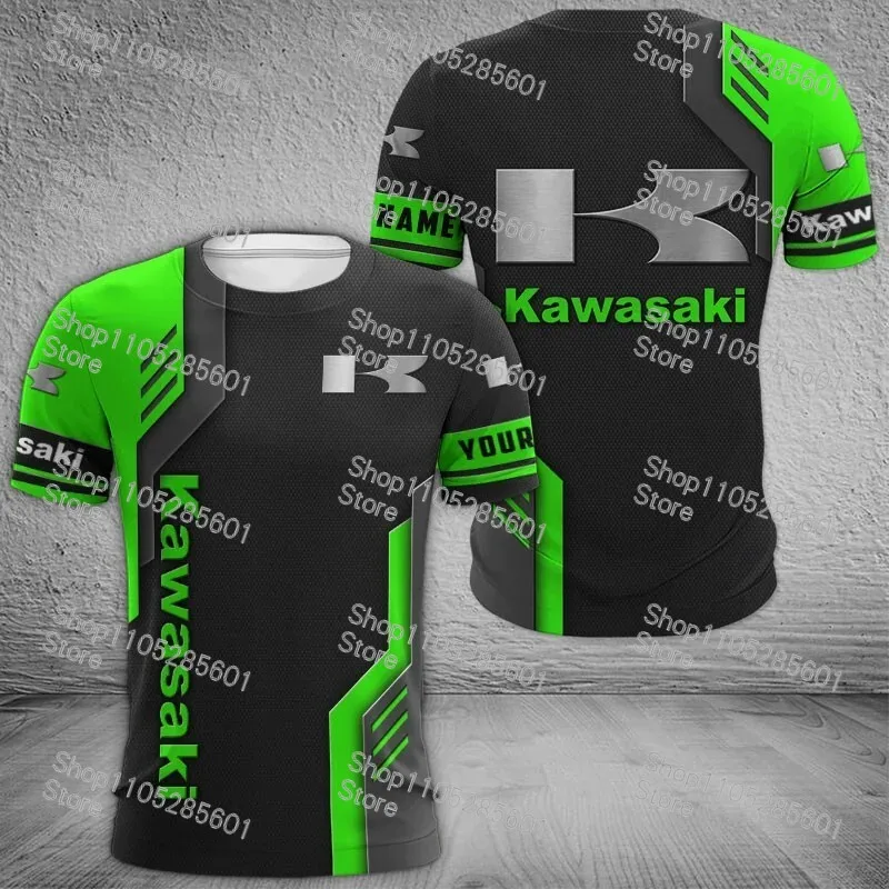 Kawasaki Skull Pattern Casual Short-sleeve T-shirt Motorcycle Racing Culture Print Top Daily Trendy Sportswear view 5