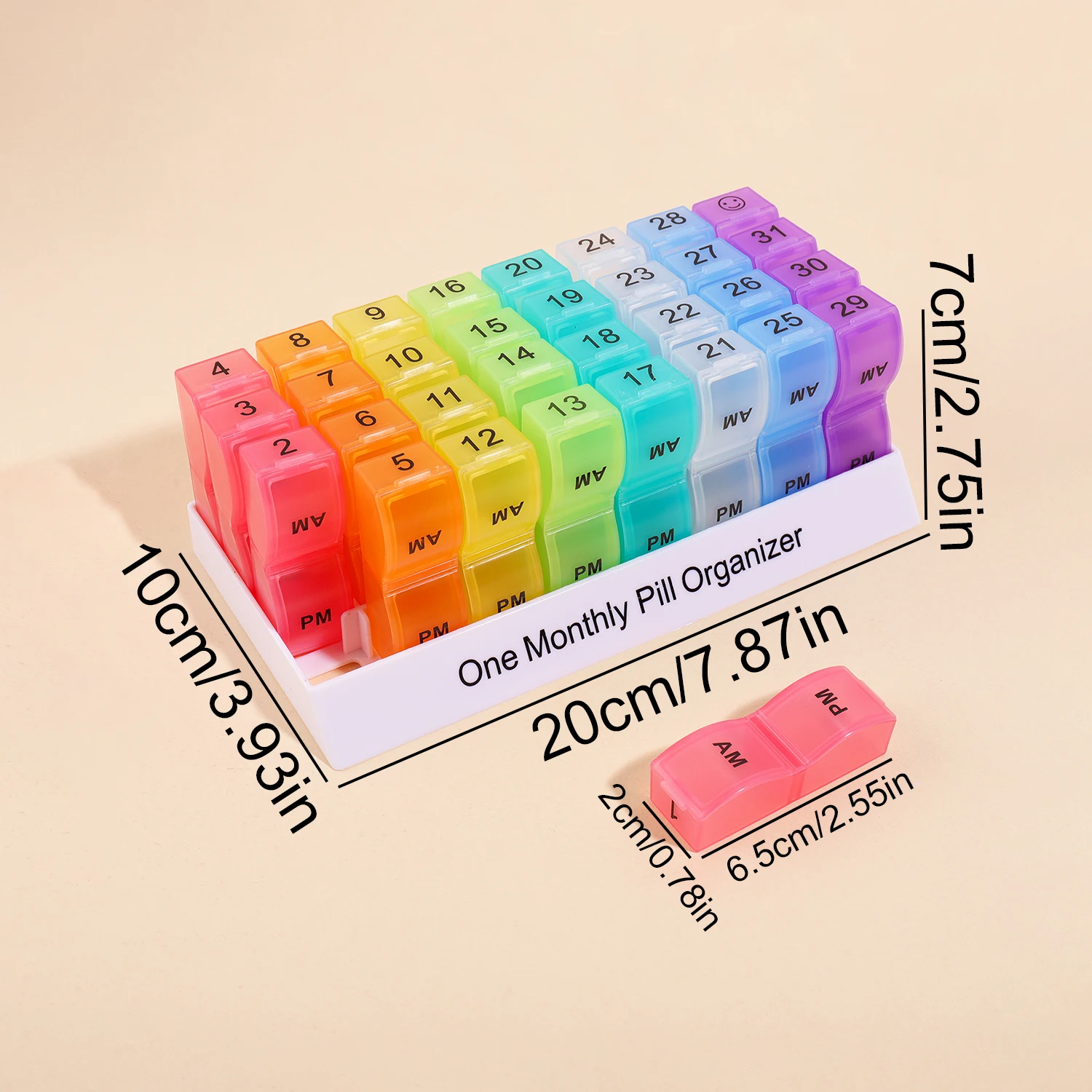 Monthly Pill Organizer 31 Days Am Pm Pill Box, Rainbow Detachable Medicine Container, Daily Vitamin Storage Case For Home Travel
