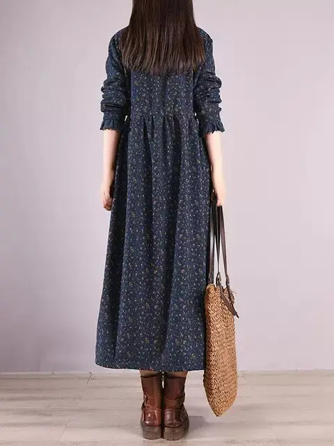 عارضة فضفاضة الأزهار طباعة المرأة الدكتور مع حزام التخسيس Fce اصطف الخريف الشتاء Faion التسمية إزالة تعادل الخصر الدكتور