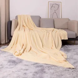 220 × 240CM Solid Color Jacquard Thick Warm Flannel Blanket Suitable For Winter Bedroom Sofa Cover Blanket Anti Cold Blanket