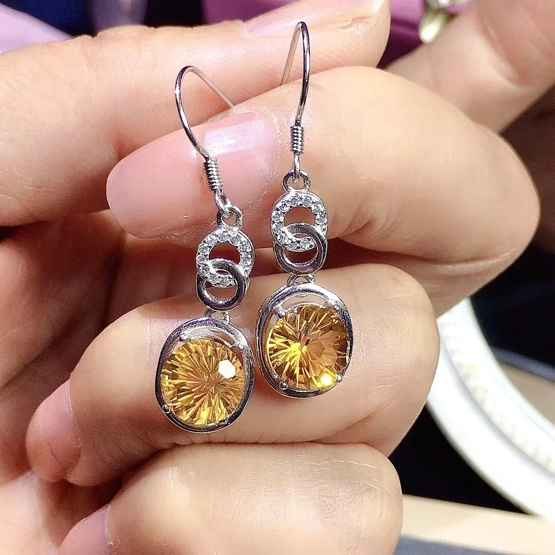 

Fashion Silver Gemstone Drop Earrings for Party Natural Citrine Earrings 8mm Solid 925 Silver Citrine Jewelry Gift for Woman