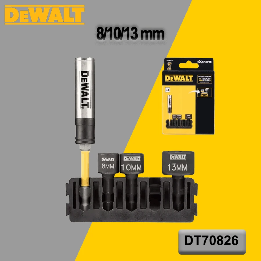 DEWALT 4PCS Stubby Nut Driver Screwdriver Bit Holder 1/4“ Socket 8/10/13mm with Storage Case DT70826