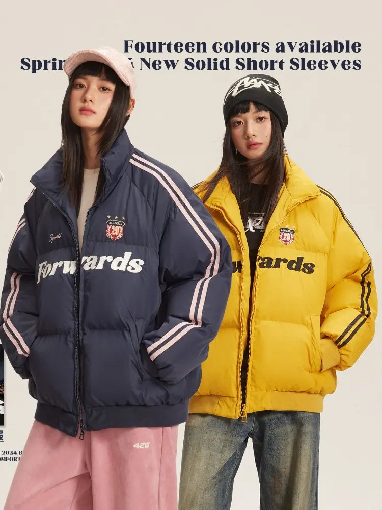 

American Stripe Thickened Cotton Jacket Men's Winter New Loose Warm Bread Style Coat Youth Popular Casual Zipper Closure