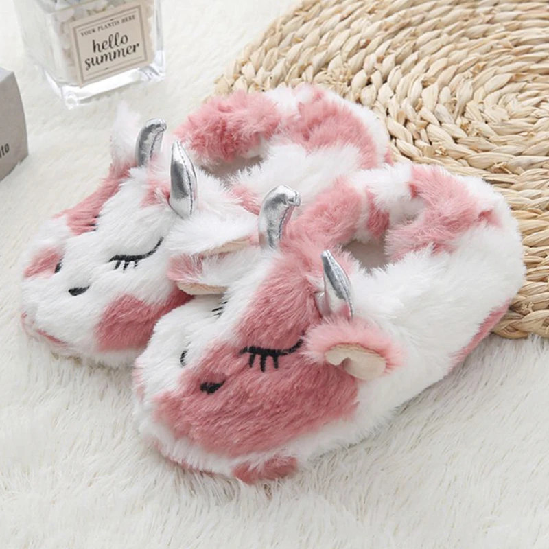 Fashion Toddler Girls Slippers for Winter Children Plush Warm Cartoon Caw Home Shoes Little Kid House Footwear Indoor Baby Items