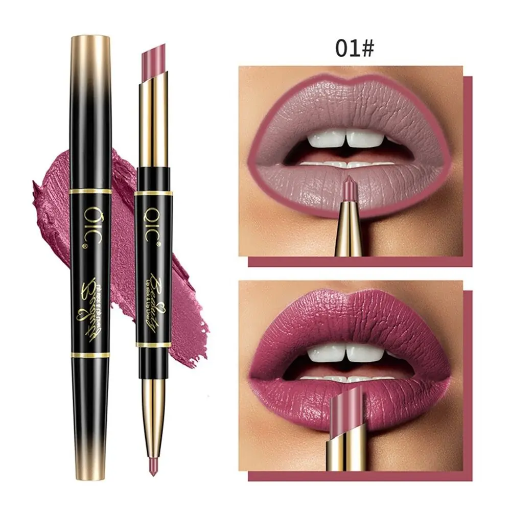 Double Ended Double Head Matt Lippenstift wasserdicht langlebiges Make-up-Tool feuchtigkeit spendend nicht verblassen Liner Bleistift Mädchen