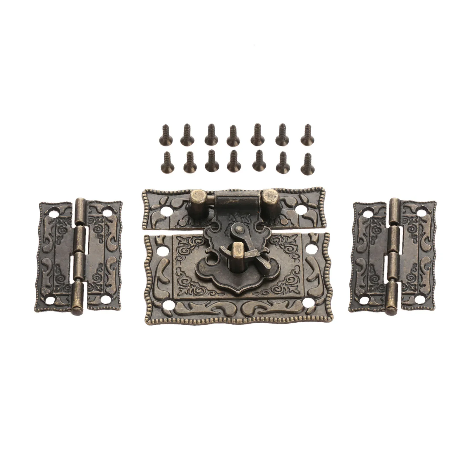 3pcs/kit Box Latch Hasp Clasp + Hinges w/screw Suitcase Cabinet Antique Bronze Jewelry Wooden Case Vintage Hardware Old Fashion