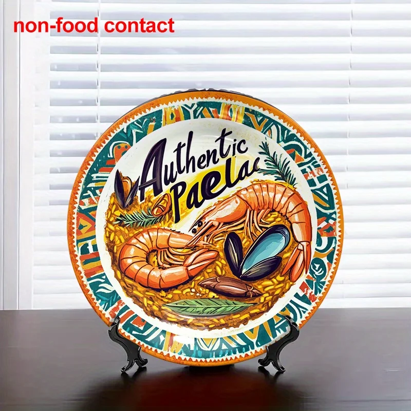 Plato artístico de pared de cerámica redondo auténtico Paella Crew, bandeja decorativa Vintage de mariscos para el hogar, exhibición de joyería y vacaciones, 1 ud.