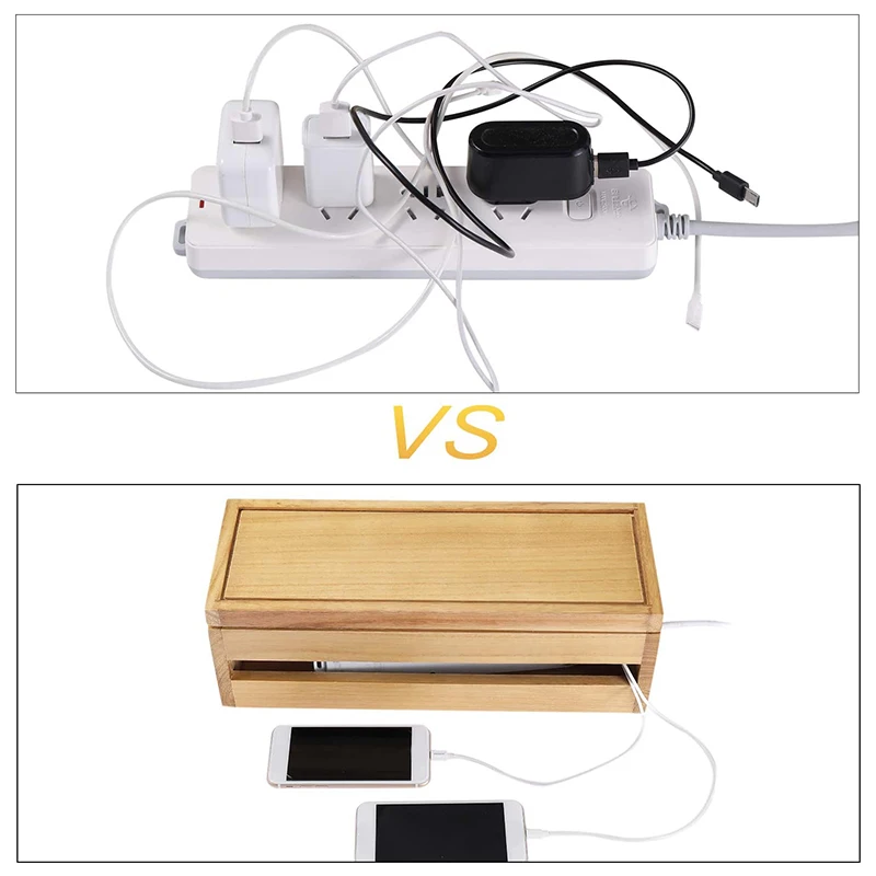 Cable Management Box Wooden Cord Organizer Box For Extension Cord Power Stripe Surge Protector Wire