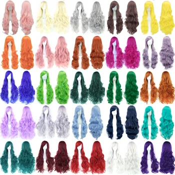 Soowee Curly Long Synthetic Hair Green Wig Hairpiece Pink Black Party Hair Cosplay Wigs…