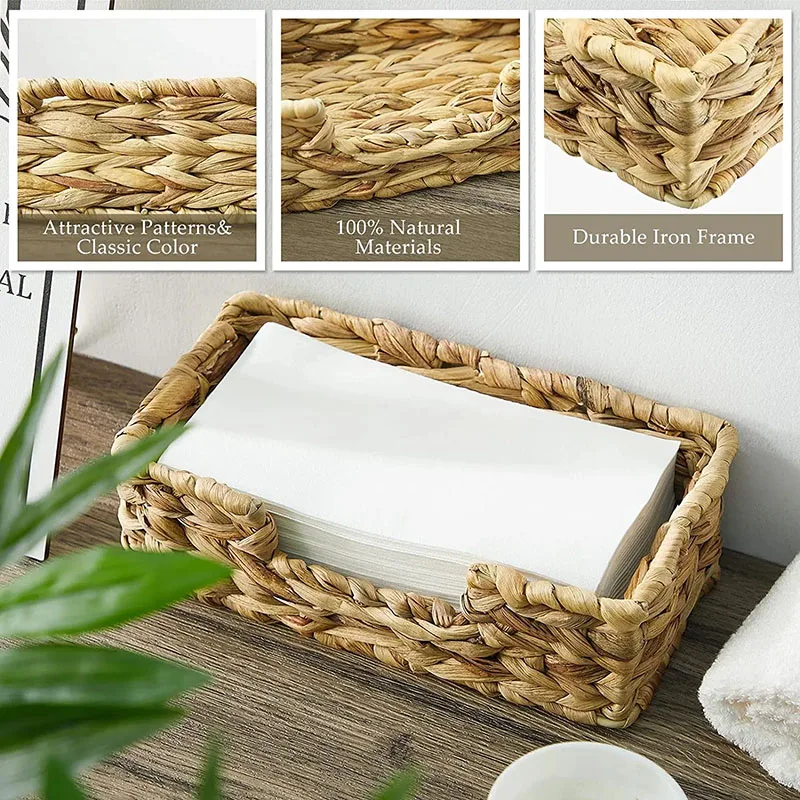 

Rattan Napkin Holders for Table, Napkins Holder for Paper Napkins, Kitchen Luncheon Paper on Boho Dining Countertop, Rectangle