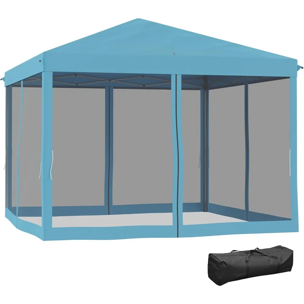 

10' x 10' Pop Up Canopy Tent with Netting, Instant Gazebo, Screen House Room with Carry Bag, Height Adjustable, for Outdoor Use