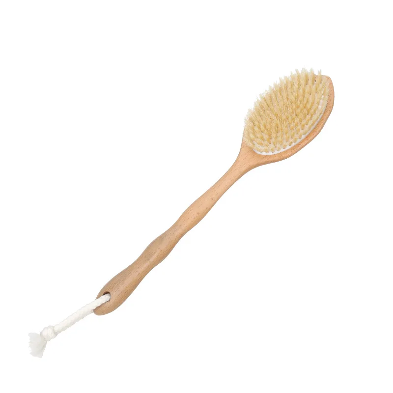 Bathroom Bath Brush  Bath and Back Rub Solid Wood Brush  Bath Brush Long Handle Pig Hair Brush