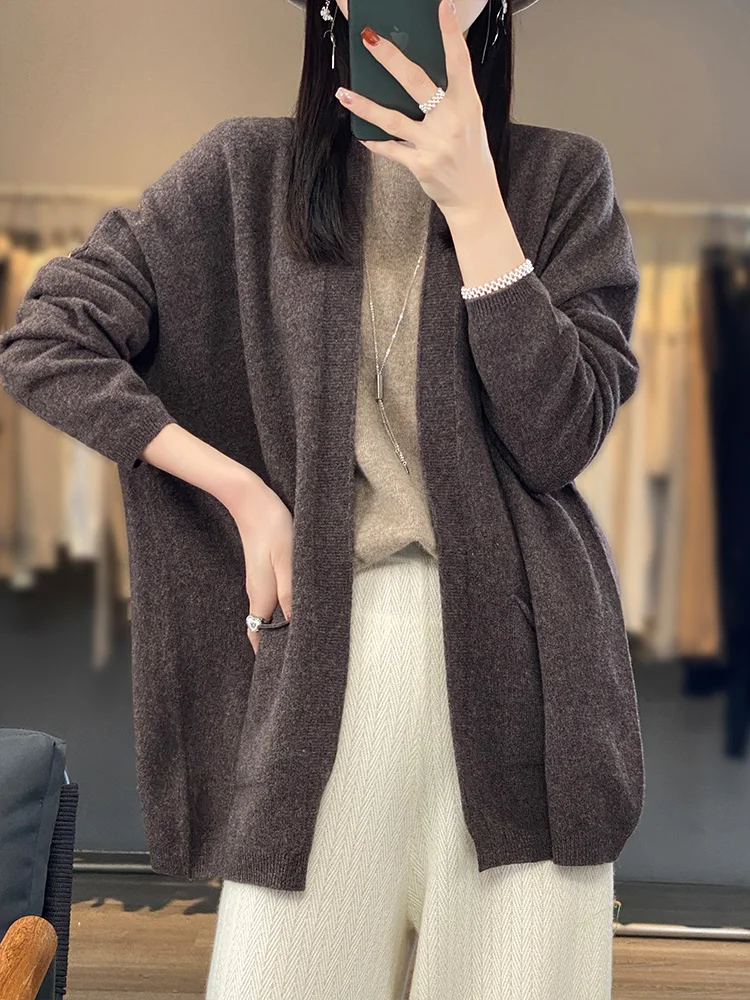 CHICUU Women Cashmere Cardigan Autumn Winter Grace Sweater 100% Merino Wool Knitwear Casual Loose  Soft Clothing Korean Tops