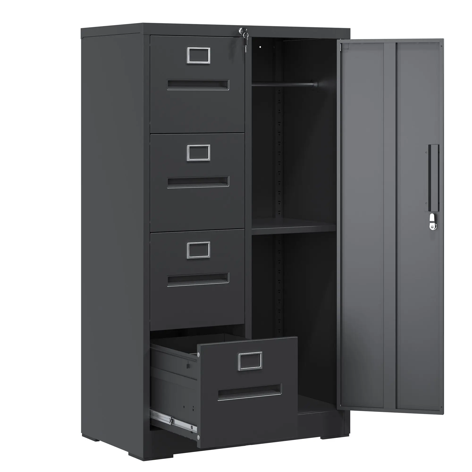 Metal Storage Vertical Filing Cabinet with Lock, Steel File Locker with 4 Drawers and 1 door for School, Living Room, Bedroom, O