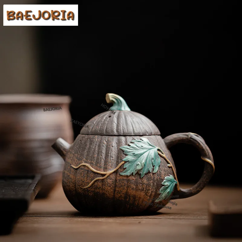 BAEJORIA 180ML Retro Old Rock Mud Teapot Handamde Color Pumpkin Filter Pot Tea Maker Kettle Chinese Kung Fu Teaset Accessories