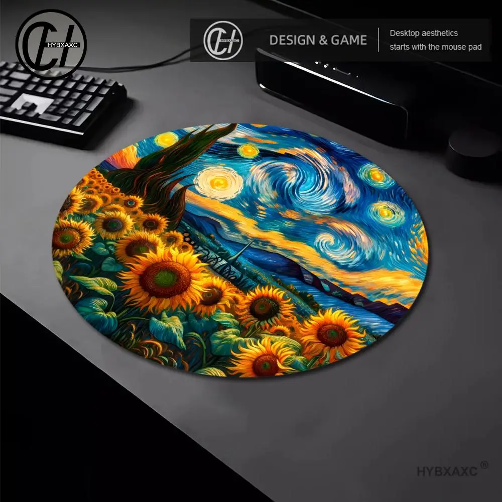 

Starry Night Sunflower Round Mouse Pad Anti-slip Desk Mat Office Desk Accessories Rug Mouse Mat Gaming Set Up Mousepad 220x220