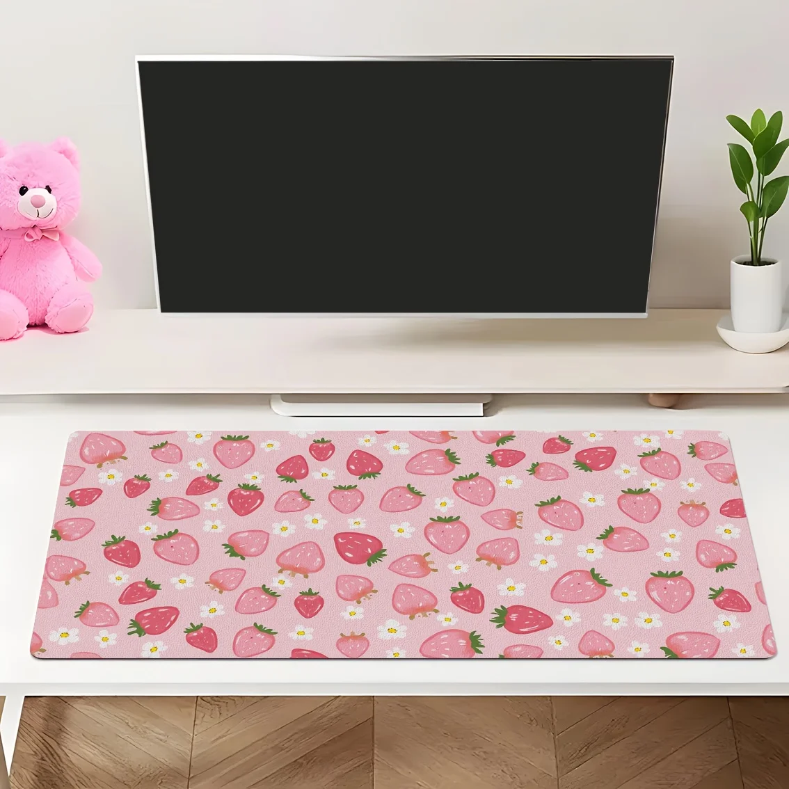 

Cute Pink Strawberry Gaming Mouse Pad, Large Non-Slip Desk Mat with Sweet Fruit Print for Gamers & Cozy Home Office