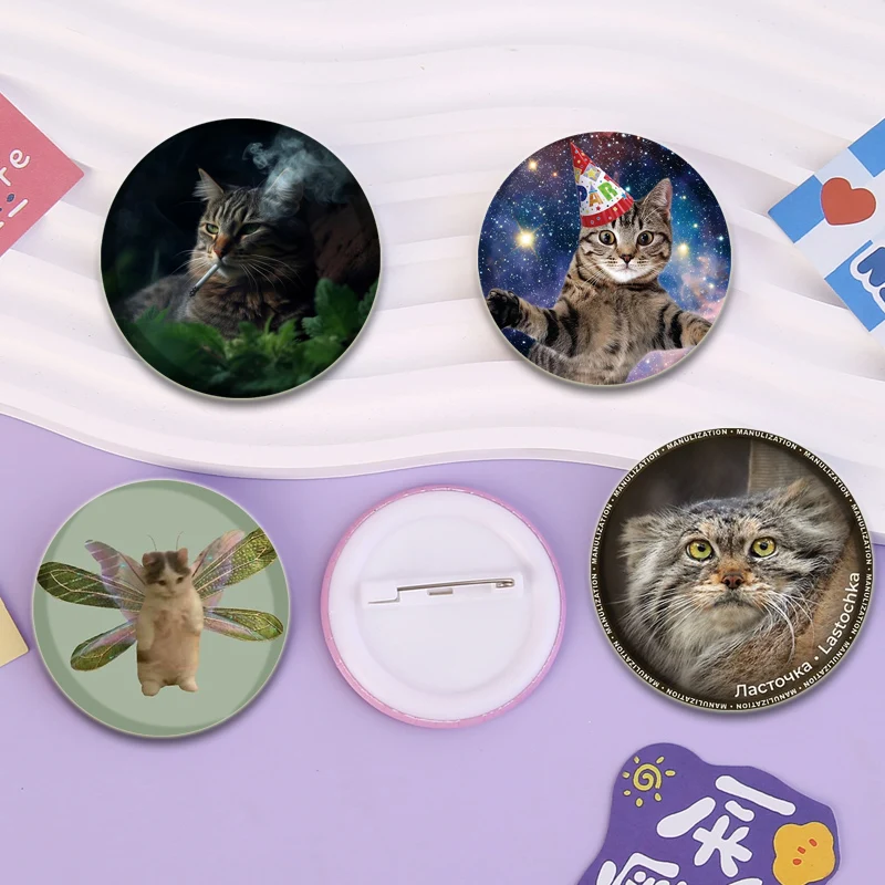 Funny Cute Animals Cats Frog Button Pins Round Creative Brooches for Backpack Jewelry Accessories Gifts Handmade Badge
