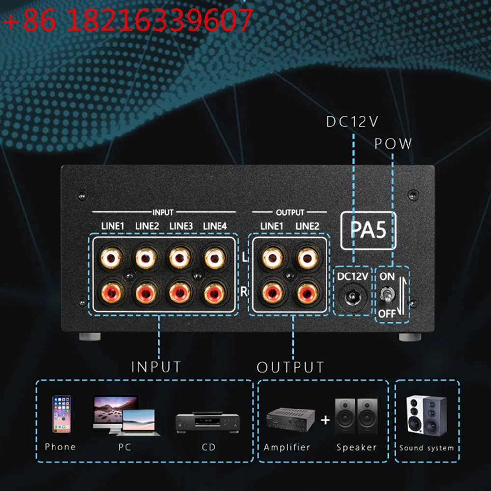 YAO HIFI Vacuum Tube Preamplifier 6J1 Vacuum Tube NE5532 Operational Amplifier 4 in 2 Out Preamplifier Treble and Bass Adjustmen