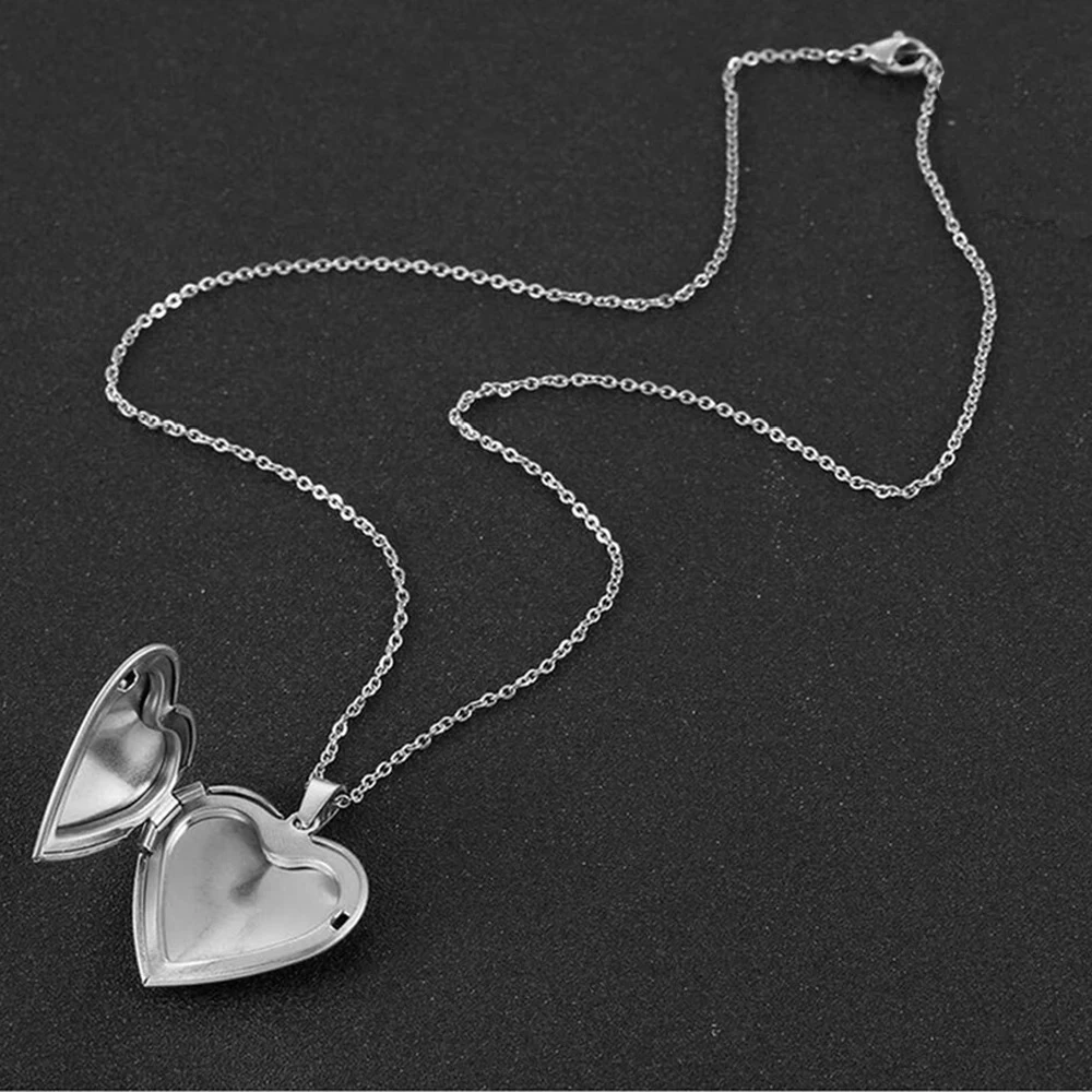 Memorial Heart Photo Locket Pendant Stainless Steel Fashion Heart Necklace Jewelry Forever in My Heart Includes 20inch Chain