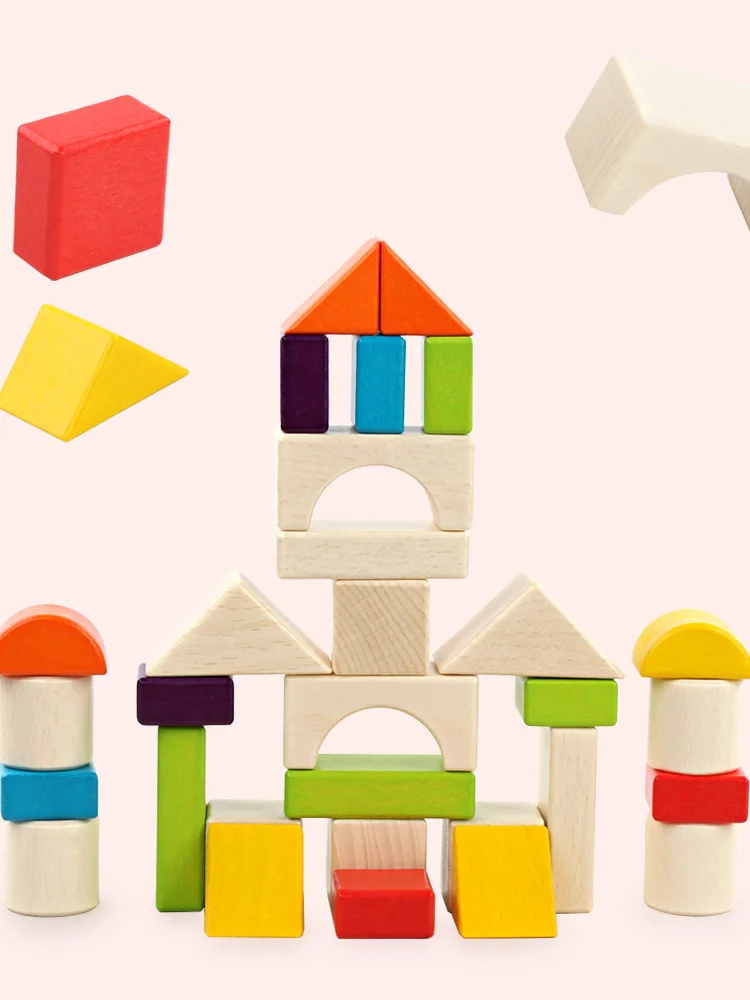 30 pçs de madeira faia blocos coloridos montessori forma educacional cognição blocos de construção com caixa crianças pré-escolar aprendizagem jogo