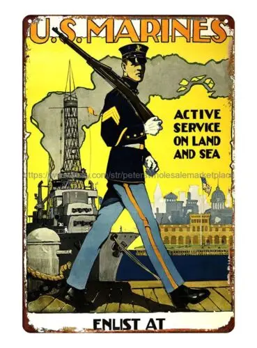 tree wall art active service on land and sea 1917 metal tin sign