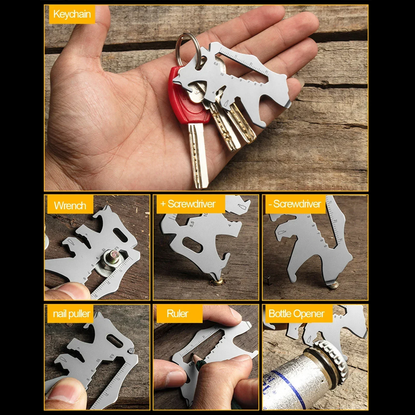 Multifunctional Keychain Multitool Gadgets Pocket Stainless Steel Tool Card Guitar Bear Tiger Optional Outdoor Camping Multitool