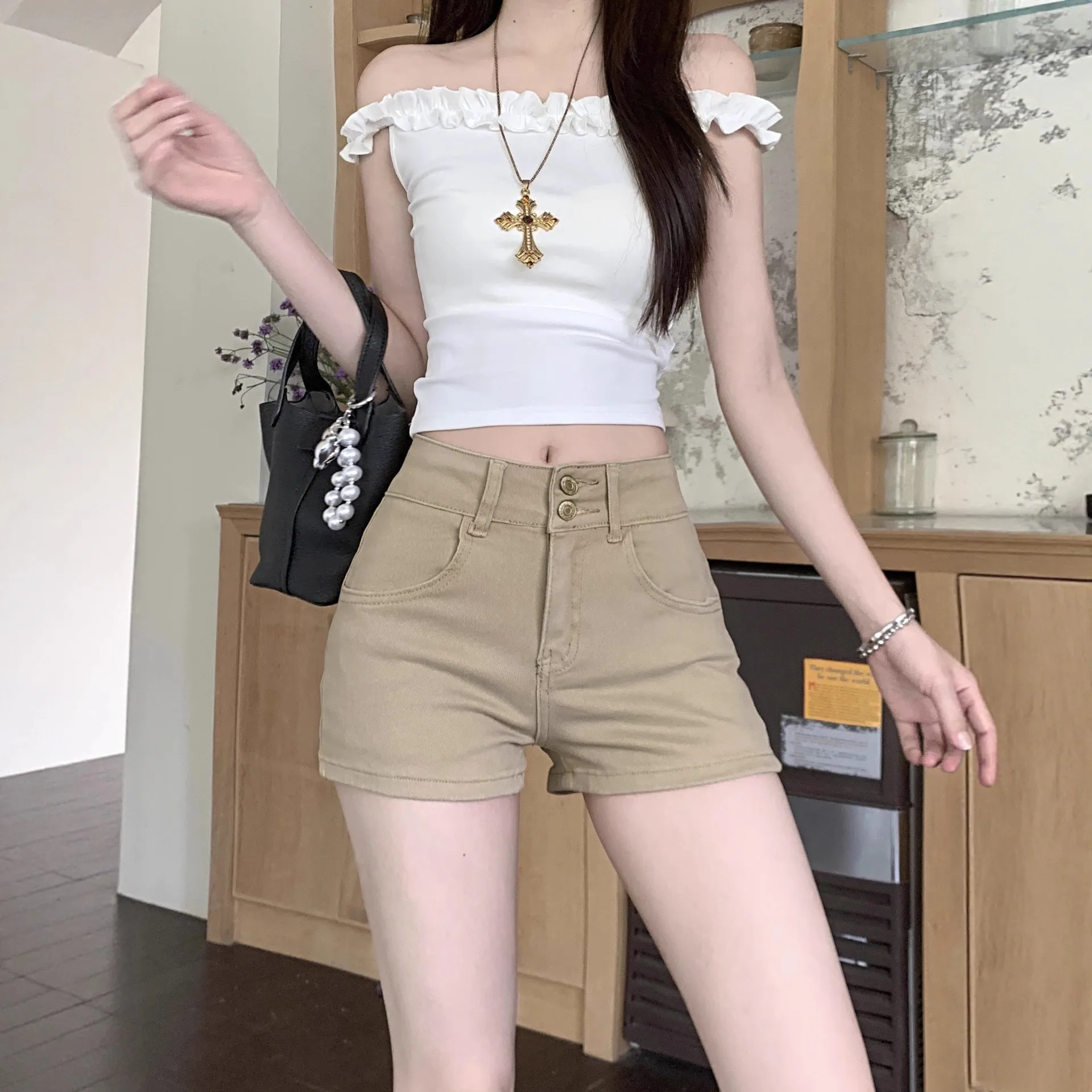 

American Retro High Waist Shorts Wide Leg Pants Comfortable Casual Versatile High Street Straight Leg Denim Jeans Women Summe...