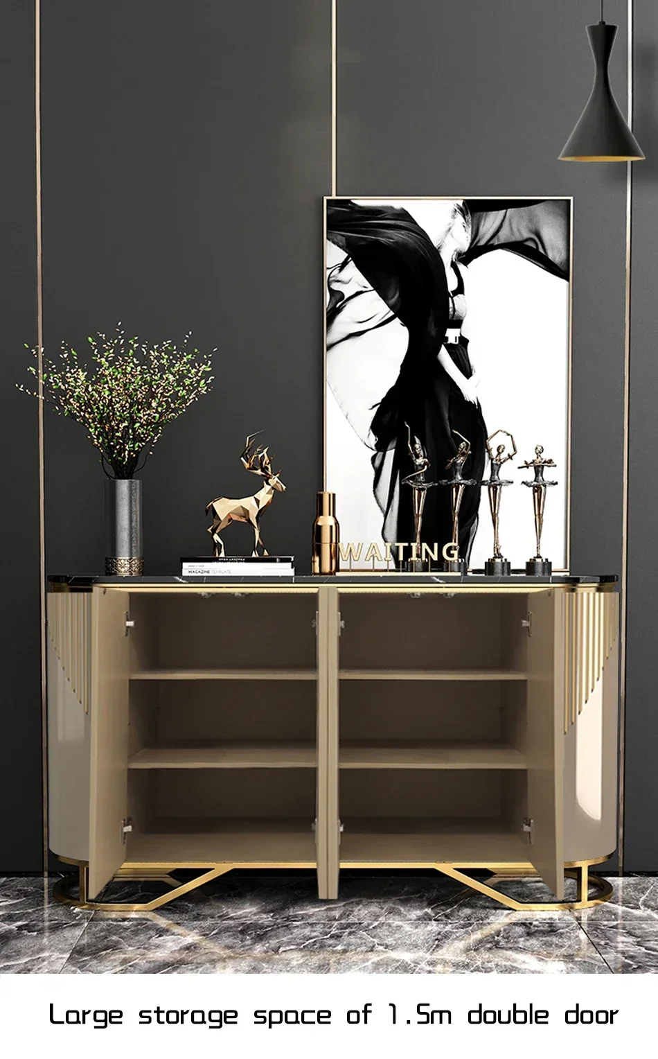 Luxury   European Country Style Design Gold Sideboard Wooden Cupboard Marble Living Room Console Table Furniture