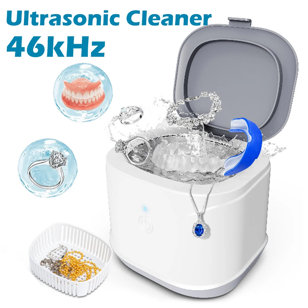 46kHz Ultrasonic Retainer Cleaner Dental Ultrasonic Bath Portable Ultrasonic Cleaner Machine Sonic Washer for Dentures