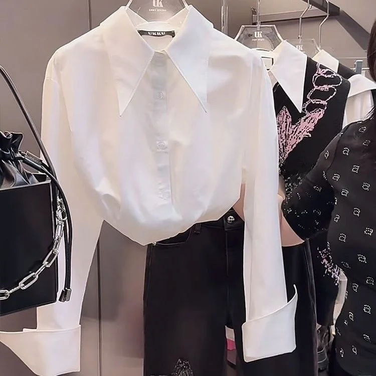 

Korean Style Loose Fit Slimming White Collar Long Sleeve Shirt Women's Fashion Early Spring New Versatile Outerwear Top