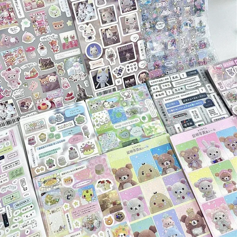 10PCs kawaii cartoon laser glitter pet sticker cute girls scrapbooking stationery decal phone case camera Deco