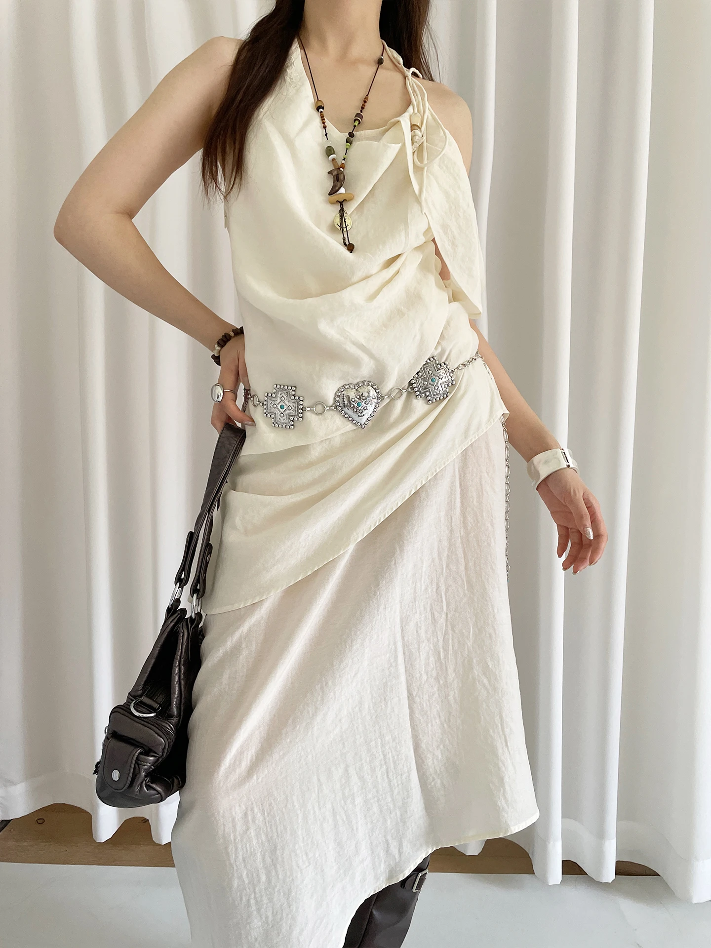 Heavy Industrial Design Ethnic Style Turquoise Inlaid Metal Waist Chain For Women To Match With A Dress As A Decorative Chain