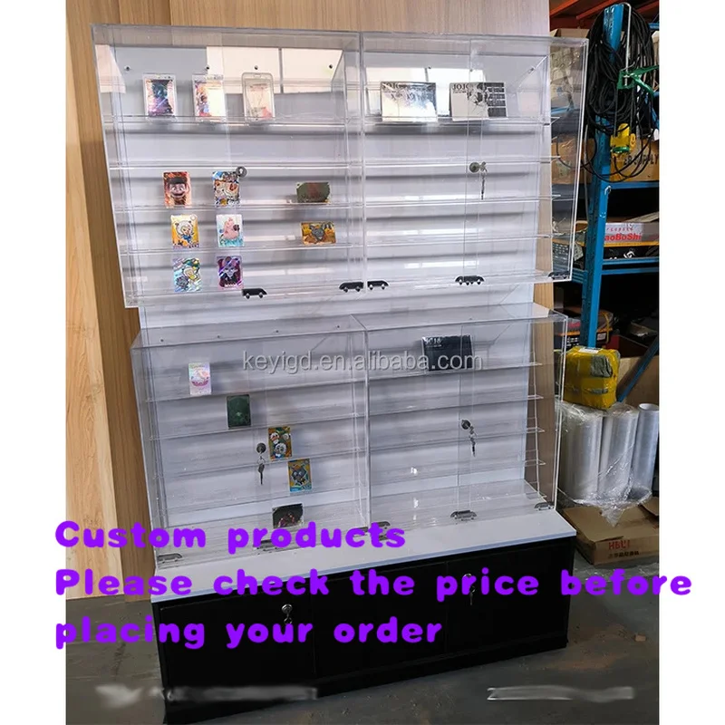 custom.Single Side Sports Card Display Floor Standing Lockable Game Trading Card Graded Cards Display TCG Shop