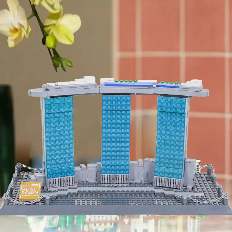 สถาปัตยกรรมสมัยใหม่ โรงแรมหรูหราในซิงคโปร์ โรงแรมมารีน่าเบย์แซนด์ แบบจำลองอาคาร ตัวต่อ ของเล่นเสริมพัฒนาการสำหรับเป็นของขวัญ