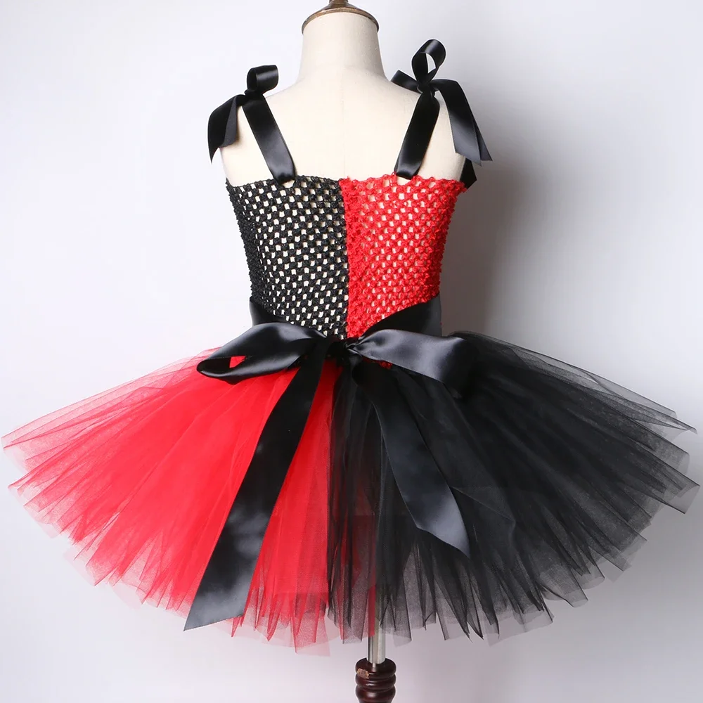 Harley Joker Tutu Kleid für Mädchen Karneval Party Kleidung Rot Schwarz Clown Cosplay Halloween Kostüm für Kinder Ausgefallene Tüllkleider