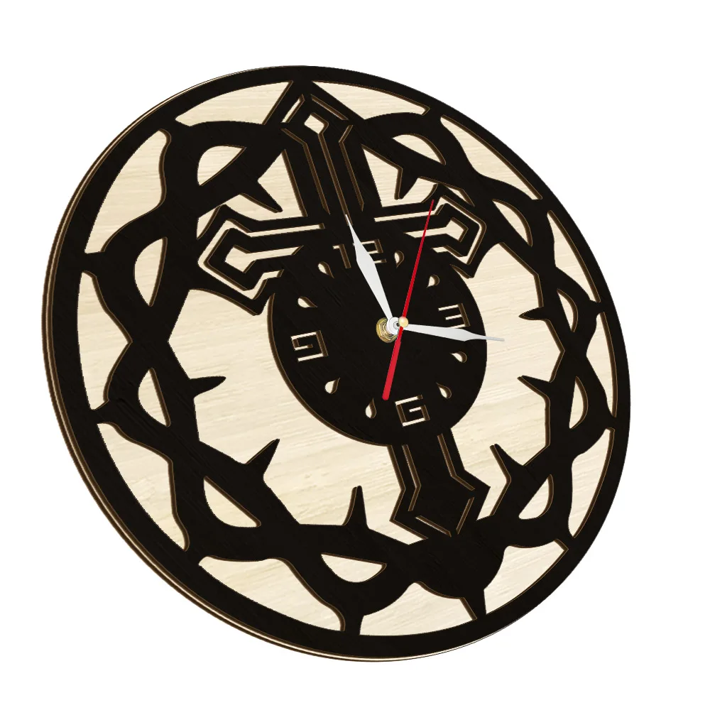 Jesus Christ God Cross Wooden Wall Clock For Church Christian Home Decor Religious Artwork Farmhouse Wall Watch Baptism Gift