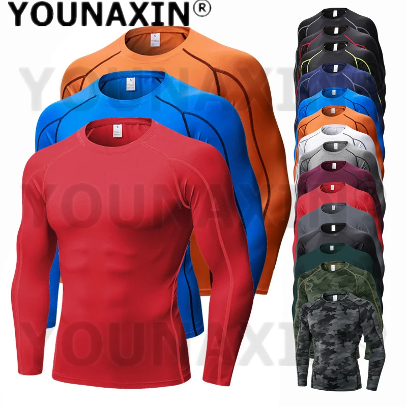 Men Gym Running Gym Sportswear Long Sleeve T-Shirts Compression Tights Training Fitness Top Yoga Clothes S M L XL 2XL 3XL