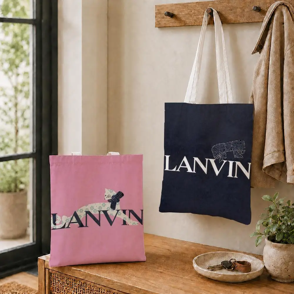 Bolsas de almacenamiento L-LANVIN de moda, bolso de lona reutilizable, bolso de hombro para mujer, bolso escolar