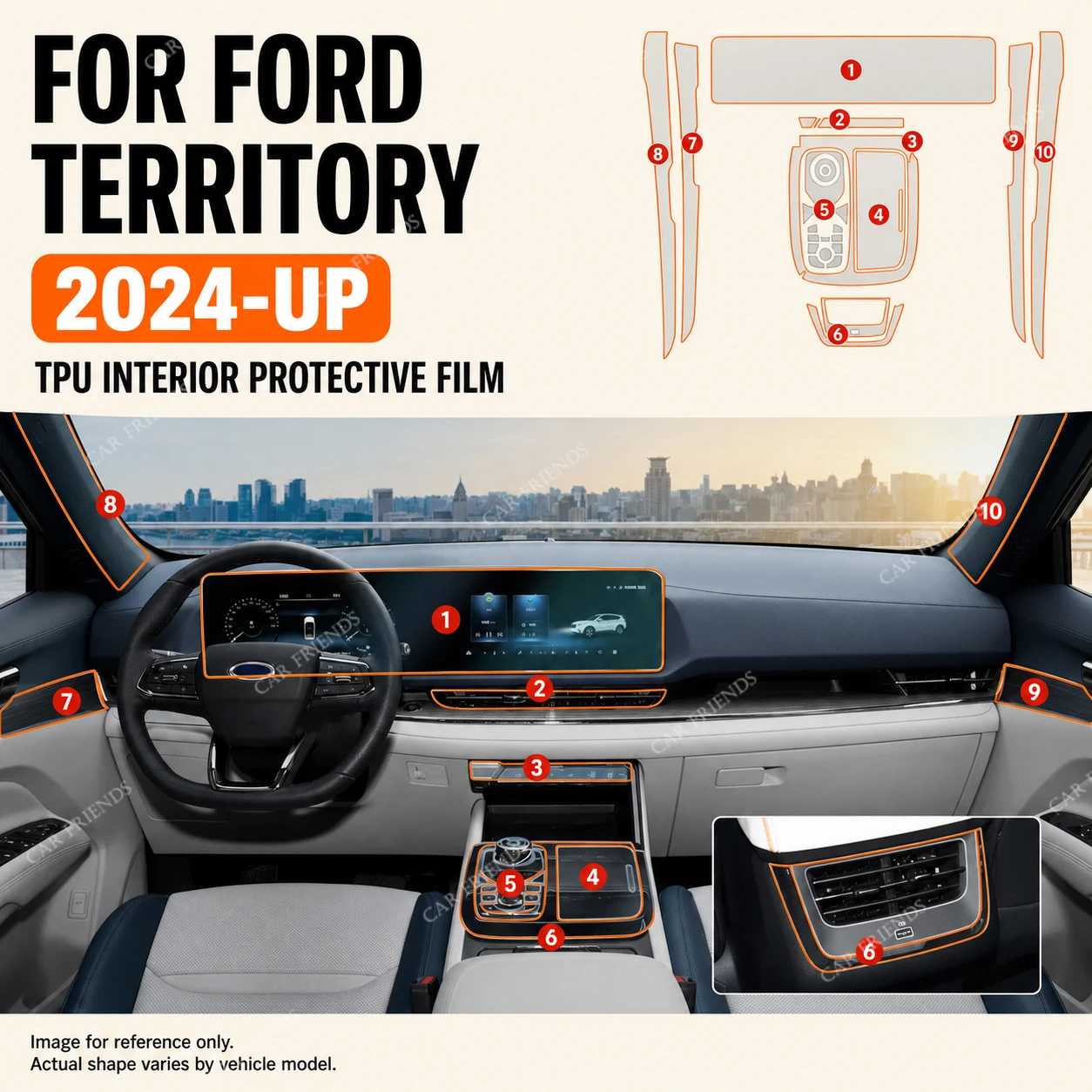For Ford Territory Equator Sport 2024 2025 Transparent TPU Interior Protective Film for Center Console Screen