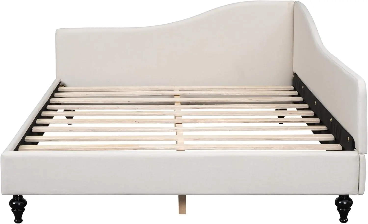 Full Size Daybed Frame With Wooden Legs, Upholstered Linen L-Shaped Corner Day Bed/Sleeper Sofa Bed Couch, No Box Spring Needed