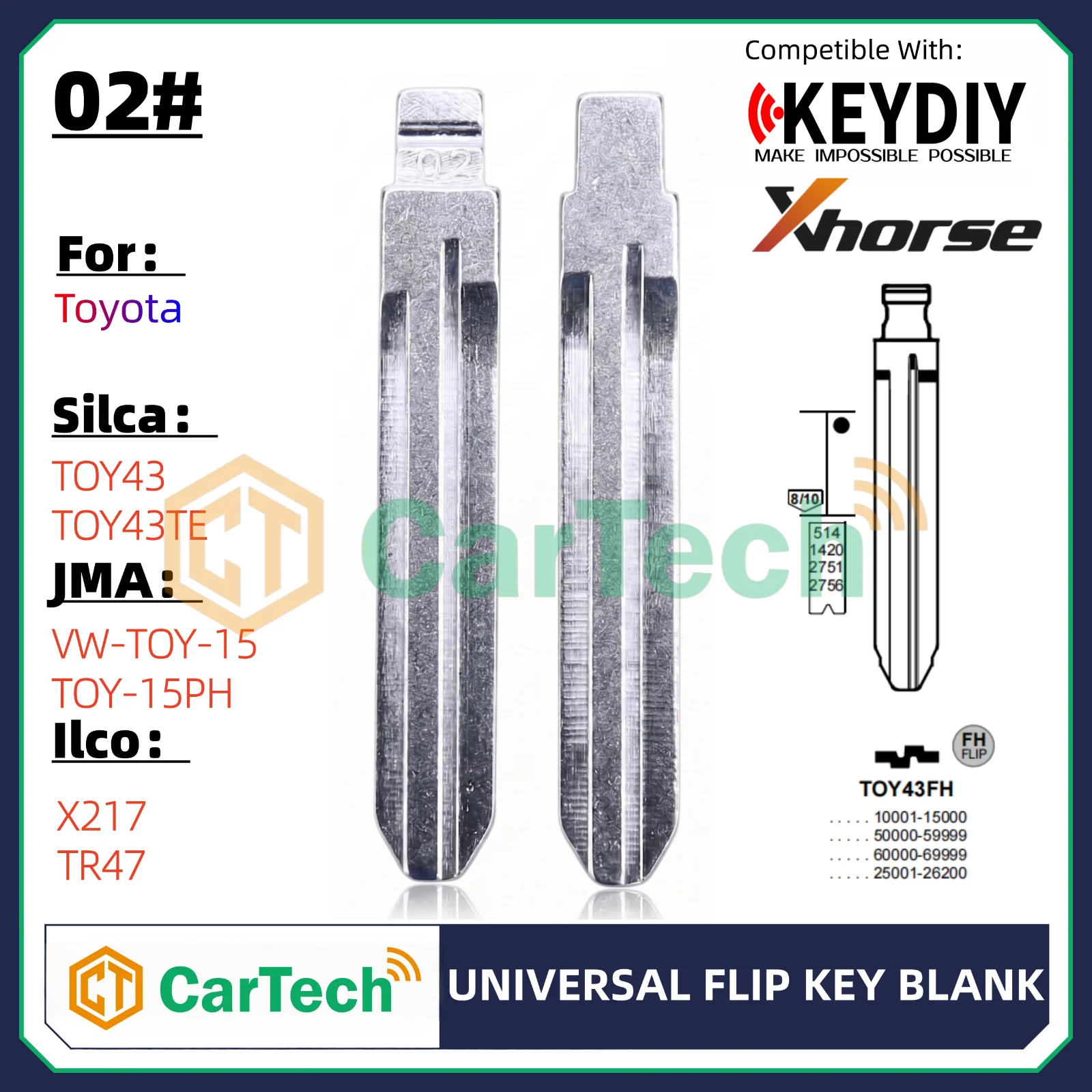 

02# TOY43 Uncut Flip Blank Key Blade for KEYDIY KD XHORSE VVDI Universal Remote Fit Toyota Corolla Camry Chevy GM Suzuki Vios