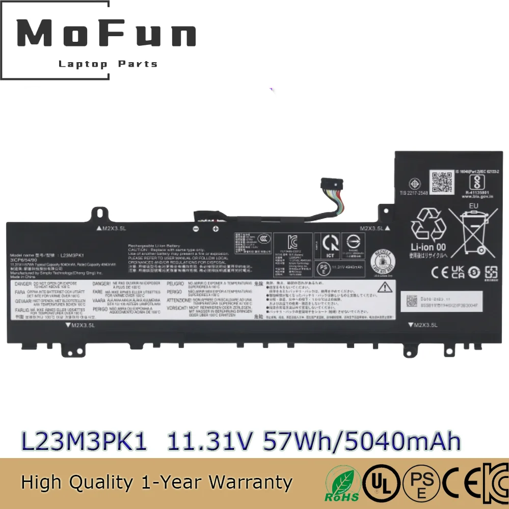 

Оригинальный аккумулятор для ноутбука L23M3PK1 L23X3PK1 L23B3PK1 11,31 В 57 Втч для Lenovo IdeaPad Slim 5 14IMH9 15IRH9 16AHP9