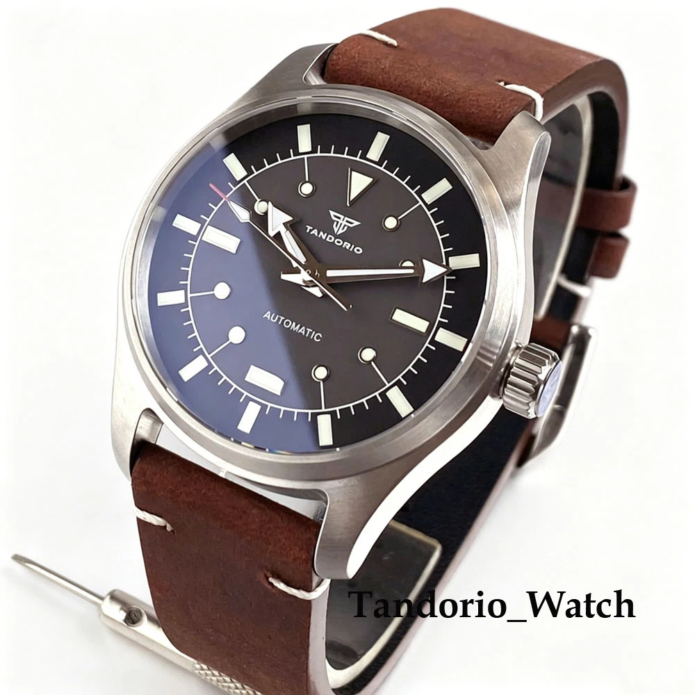 Tandorio New 39mm Sapphire Glass Titanium/Steel Luminous Automatic Mechanical Pilot Men's Watch For Miyota 8215/Asia 2824 20ATM
