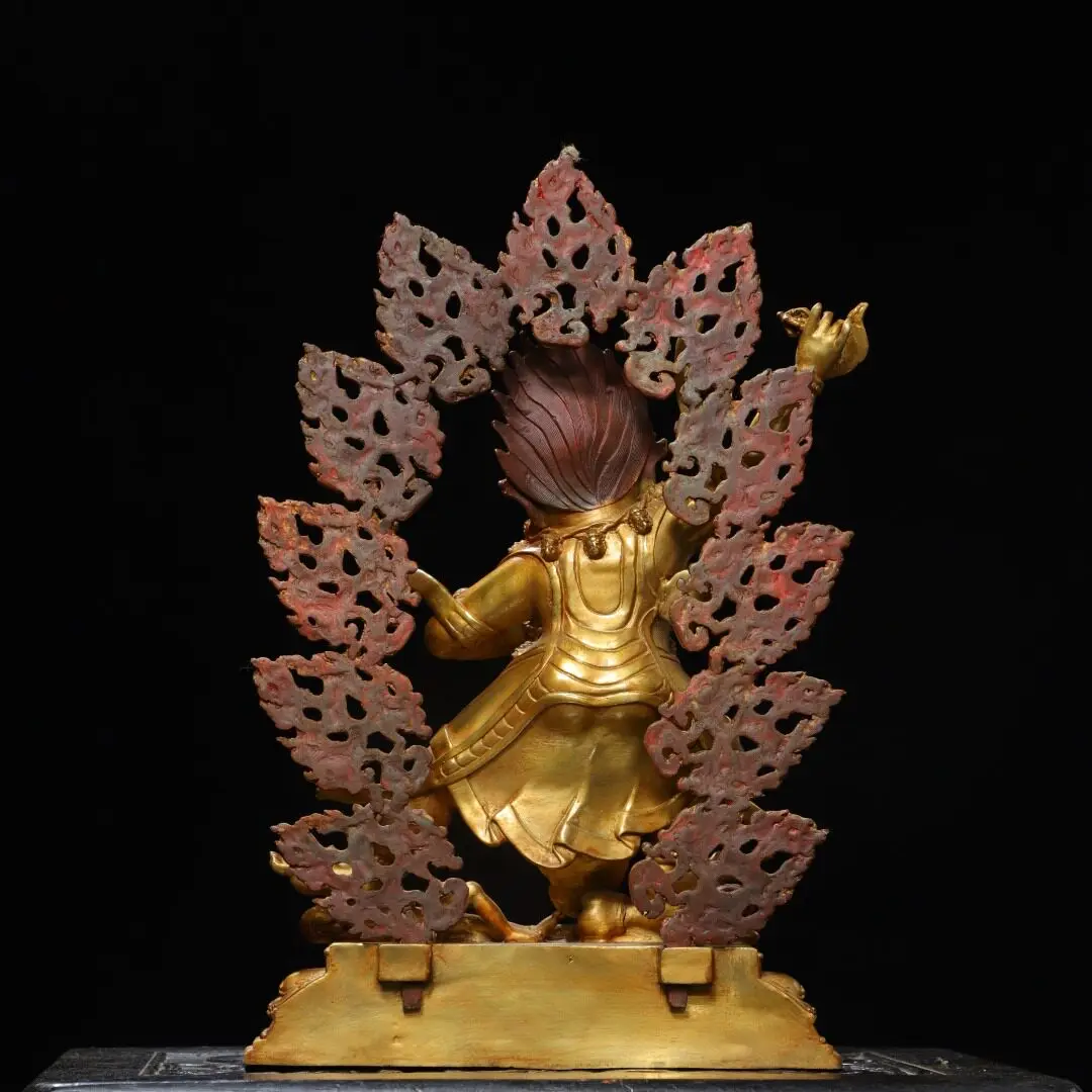 Tibetan Pure Copper Full Gilt Vajrapani Guardian Statue Home Altar Desktop Ornament