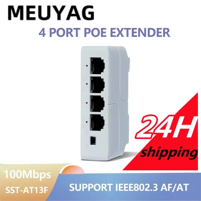 MEUYAG 4-Port PoE Extender Poe Repeater IP Port Transmission Extender for POE Switch NVR IP Camera - Wireless Range Extender