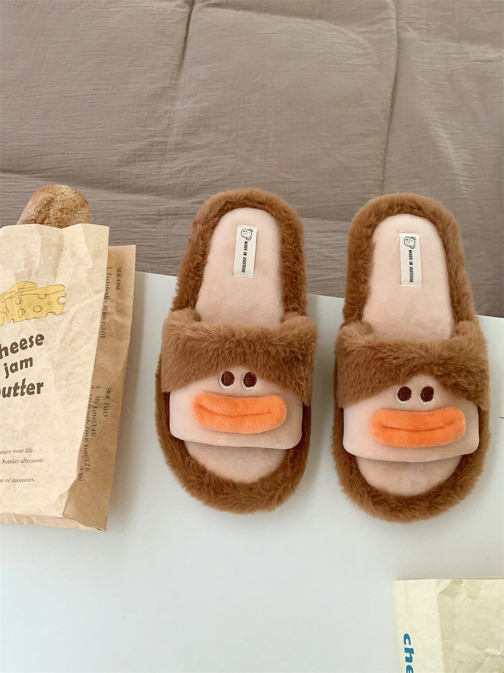 Cute Fur Funny Home Slippers For Women 2024 Autumn And Winter Slippers Warm And Non Slip Straight Cotton Slippers