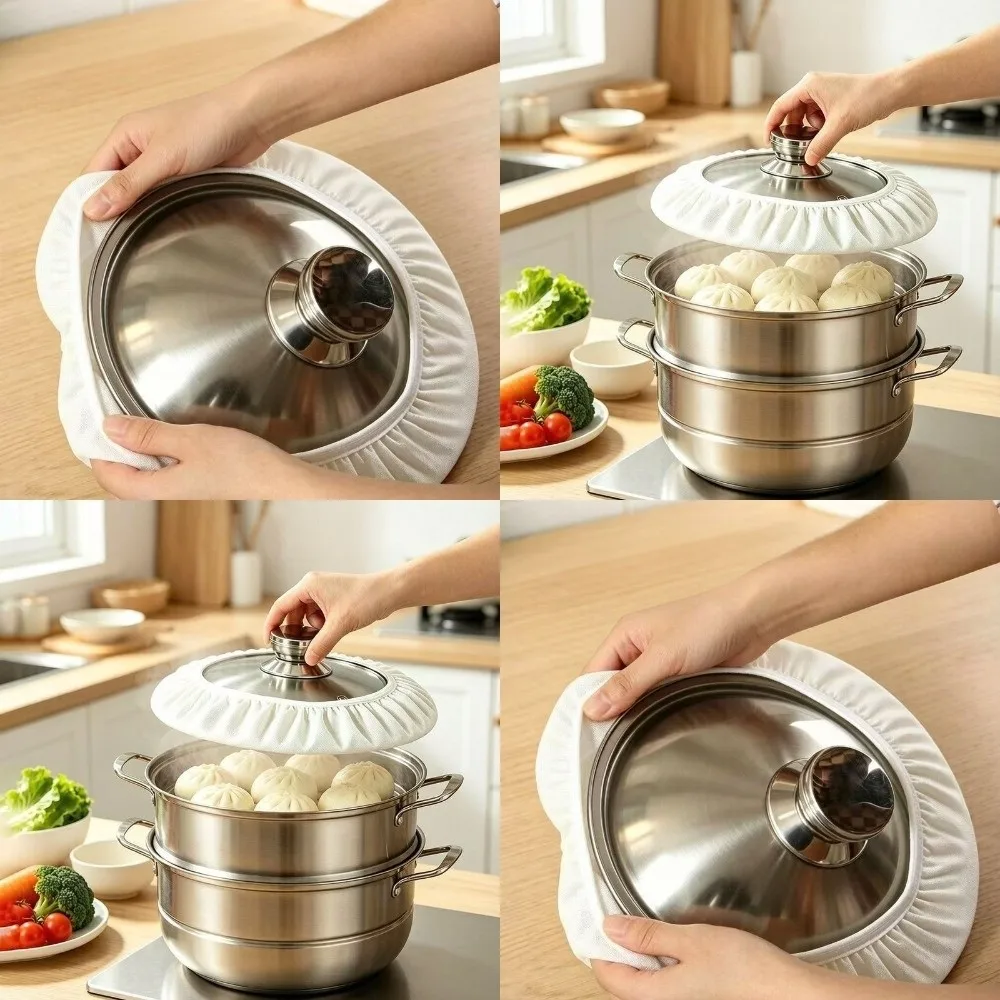 Elastic Design Cotton Lid Cover Condensation Control Heat Resistant Steamer Lid Sleeve Durable Cotton Absorbent Material